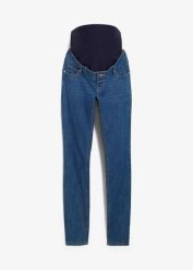 Dżinsy ciążowe skinny z bawełną organiczną. Niebieskie jeansy bonprix, bez wzorów, z bawełny. Za 149.99 zł.
