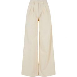 Spodnie Damskie Organiczna Bawełna Plisy. Brązowe spodnie sportowe Urban Classics, bez wzorów, z bawełny, długie. Za 153.99 zł.