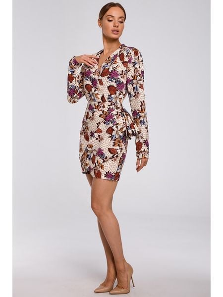 Made of emotion Sukienka w kolorze kremowo-fioletowo-czerwonym rozmiar: M. Brązowe sukienki Made Of Emotion, m, bez wzorów, bez kołnierzyka, bez ramiączek, mini. Za 83.22 zł.