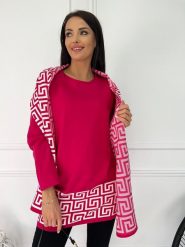 Różowo-Biały Sweterek Oversize 8972-119-F. Białe swetry ModnaKiecka.pl, na zimę, l, bez wzorów, z elastanu, klasyczne, bez ramiączek. Za 119.99 zł.