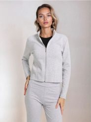 Bluza bomberka - szary. Szare bluzy Sinsay, l, bez wzorów, bez ramiączek, bez kaptura. Za 49.99 zł.