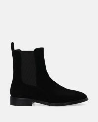 ZAMSZOWE SZTYBLETY W KOLORZE CZARNYM C003SUBLOBB066. Czarne botki Venezia, bez wzorów, ze skóry, bez obcasa, bez zapięcia. Za 459.00 zł.