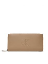 Calvin Klein Jeans Duży Portfel Damski LV04K1005G Beżowy. Brązowe portfele Calvin Klein Jeans, bez wzorów, z jeansu. Za 189.99 zł.