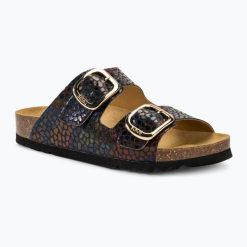 Klapki damskie Scholl Noelle Texf. Czarne klapki Scholl, bez wzorów, z materiału, eleganckie, bez obcasa, bez zapięcia. Za 289.99 zł.
