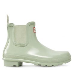 Kalosze Hunter. Zielone kalosze Hunter, bez wzorów, bez zapięcia. Za 379.99 zł.