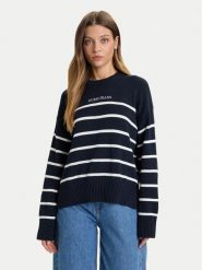 Guess Jeans Sweter W5BR03 Z3HM1 Granatowy Relaxed Fit. Niebieskie swetry Guess Jeans, xxl, z aplikacjami, z bawełny, bez ramiączek. Za 272.30 zł.