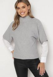 Szara Bluzka z Półgolfem z Wiskozą i Bawełną o Kroju Nietoperza z Krótkim Rękawem Cialisse. Szare bluzki Born2be, plus size, bez wzorów, z bawełny, biznesowe, bez kołnierzyka, plus size, bez ramiączek. W wyprzedaży za 55.24 zł.
