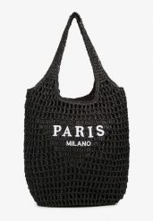 Czarna Torebka Shopper z Plecionką i Napisami Navessa. Czarne shopper bag Born2be, bez wzorów, klasyczne, bez dodatków. W wyprzedaży za 93.49 zł.