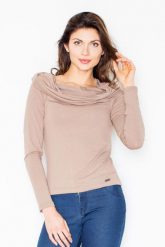 Dzianinowa Brązowa Bluzka z Obfitym Golfem. Brązowe bluzki Figl, l, bez wzorów, z dzianiny, bez kołnierzyka, bez ramiączek. Za 189.00 zł.