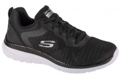 Buty do chodzenia damskie Skechers Dynamight 20. Czarne buty treningowe Skechers, bez wzorów, z jeansu, bez zapięcia, trekkingowe. Za 199.00 zł.
