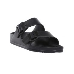 Klapki Damskie Lady Brooklyn. Czarne klapki Regatta, bez wzorów, z materiału, z otwartym noskiem, bez obcasa, na obcasie, bez zapięcia. Za 89.99 zł.