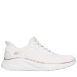Buty sportowe damskie Skechers Bobs Squad Chaos SLIP-INS. Białe buty treningowe Skechers, bez wzorów, bez zapięcia. Za 339.00 zł.