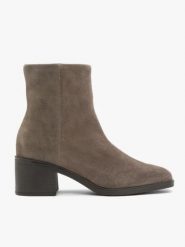 Szare botki na słupku ze skóry welurowej. Szare botki Brawo sp. z o.o., bez wzorów, ze skóry, eleganckie, bez obcasa, na obcasie, bez zapięcia. Za 449.99 zł.
