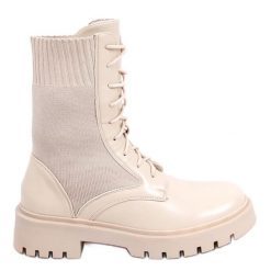 BM Botki z elastyczną cholewką Cass Beige beżowy. Brązowe botki BM, bez wzorów, z materiału, bez obcasa, bez zapięcia. Za 168.92 zł.