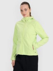 KURTKA DAMSKA 4F SOFTSHELL WIATRODPORNA ZIELONA. Zielone kurtki przejściowe sportowe 4f, l, bez wzorów, z softshellu, bez kaptura, do biegania. Za 299.99 zł.