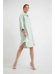 Josephine & Co Lniana sukienka "Daantje" w kolorze jasnozielonym rozmiar: 44. Zielone sukienki Josephine & Co, na co dzień, bez wzorów, bez kołnierzyka, bez ramiączek, midi, proste. Za 416.45 zł.