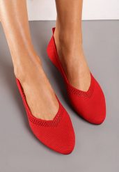 Czerwone Płaskie Balerinki Plecione z Ozdobnymi Wycięciami Daniya. Czerwone baleriny Renee, w ażurowe wzory, bez obcasa, na płaskiej podeszwie, bez zapięcia. Za 49.99 zł.