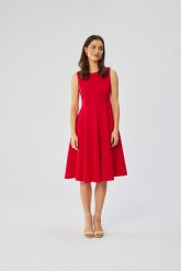 Elegancka rozkloszowana sukienka koktajlowa czerwona. Czerwone sukienki Stylove, xxl, bez wzorów, eleganckie, bez kołnierzyka, bez ramiączek, rozkloszowane. Za 349.00 zł.