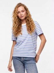 Pieces T-Shirt Ria 17146339 Niebieski Regular Fit. Niebieskie t-shirty Pieces, xs, bez wzorów, z bawełny, bez kołnierzyka, bez ramiączek. Za 59.99 zł.
