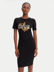 Versace Jeans Couture Sukienka codzienna 79HAOE06 CJ02E Czarny Regular Fit. Czarne sukienki Versace Jeans Couture, na co dzień, l, bez wzorów, z jeansu, bez kołnierzyka, bez ramiączek, proste. Za 529.99 zł.