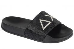 Klapki na basen damskie, Slippers Strass Logo. Czarne klapki SUN68, bez wzorów, z materiału, sportowe, bez obcasa, bez zapięcia. Za 169.90 zł.