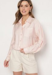 Jasnoróżowa Wiskozowa Koszula Ozdobiona Kieszonką Dovesse. Czerwone koszule Born2be, m, bez wzorów, z jeansu, eleganckie, bez kołnierzyka, bez ramiączek. W wyprzedaży za 67.99 zł.