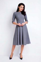 Szara Sukienka Wizytowa Midi z Szerokim Dołem. Szare sukienki Awama, l, bez wzorów, z elastanu, wizytowe, bez kołnierzyka, bez ramiączek, midi. Za 218.90 zł.
