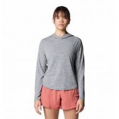 Bluza damska z kapturem Mountain Hardwear Sunblocker™. Szare bluzy MOUNTAIN HARDWEAR, bez wzorów, bez ramiączek, z kapturem. Za 282.75 zł.