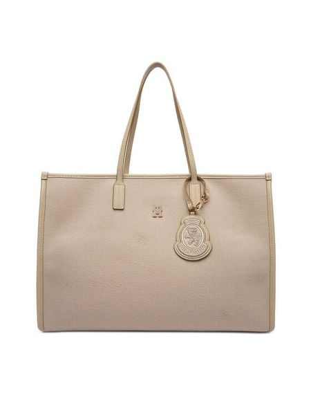 Tommy Hilfiger Torebka Th City Large Tote Melton AW0AW18215 Beżowy. Brązowe shopper bag Tommy Hilfiger, bez wzorów, z materiału, bez dodatków. Za 559.99 zł.