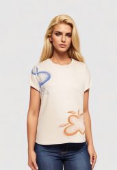 Beżowy Klasyczny T-shirt z Bawełny Ozdobiony Nadrukiem i Cyrkoniami Kristinae. Brązowe t-shirty Born2be, l, z aplikacjami, z bawełny, klasyczne, bez kołnierzyka, bez ramiączek. Za 59.99 zł.