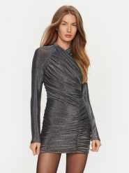 BARDOT Sukienka koktajlowa 59534DB Srebrny Slim Fit. Szare sukienki Bardot, bez wzorów, z syntetyku, wizytowe, bez kołnierzyka, bez ramiączek. Za 299.99 zł.