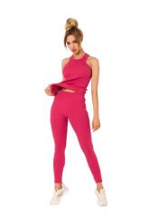 Prążkowane Legginsy z Logowaną Naszywką - Koralowe. Pomarańczowe legginsy MOE, z aplikacjami, z elastanu. Za 189.89 zł.