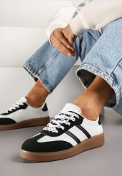 Czarno-Białe Sneakersy Tenisówki z Przeszyciami Lurivia. Czarne trampki Renee, bez wzorów, z jeansu, bez zapięcia. W wyprzedaży za 67.99 zł.