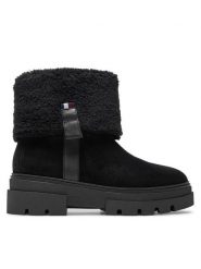 Tommy Hilfiger Botki Faux Fur Suede Roll-Down Boot FW0FW08158 Czarny. Czarne botki Tommy Hilfiger, bez wzorów, ze skóry, bez obcasa, na płaskiej podeszwie, bez zapięcia. Za 379.99 zł.