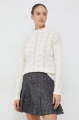 United Colors of Benetton sweter wełniany damski kolor beżowy lekki z półgolfem. Brązowe swetry United Colors Of Benetton, l, bez wzorów, z dzianiny, bez ramiączek. W wyprzedaży za 259.99 zł.