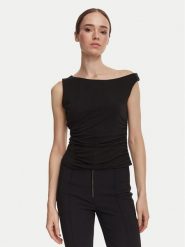 Guess Top W6YP38 K4517 Czarny Slim Fit. Czarne topy Guess, l, z aplikacjami, z wiskozy, bez kołnierzyka, bez ramiączek. Za 264.99 zł.
