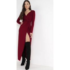 Bordowa Sukienka Mellona. Czerwone sukienki Born2be, l, bez wzorów, z dzianiny, eleganckie, bez kołnierzyka, bez ramiączek, maxi, kopertowe. W wyprzedaży za 110.49 zł.