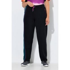 Damskie Spodnie dresowe bloki kolorów kieszenie zapinane na zamek elastyczny pas. Czarne spodnie dresowe Ulla Popken, bez wzorów, z bawełny. Za 239.99 zł.