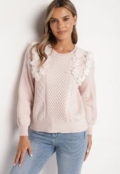 Różowy Sweter o Prostym Kroju Zdobiony Aplikacją w Kształcie Kwiatów z Perełkami Leavirae. Czerwone swetry Born2be, z aplikacjami, z jeansu, eleganckie, bez ramiączek. W wyprzedaży za 135.99 zł.