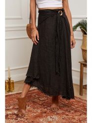 Fleur de Lin Lniana spódnica "Luberon" w kolorze czarnym rozmiar: S. Czarne spódnice Fleur de Lin, na co dzień, s, bez wzorów, ze lnu, maxi, asymetryczne. Za 149.95 zł.