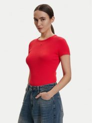 Tommy Hilfiger T-Shirt DW0DW17383 Czerwony Slim Fit. Czerwone t-shirty Tommy Hilfiger, m, bez wzorów, z bawełny, bez kołnierzyka, bez ramiączek. Za 149.99 zł.