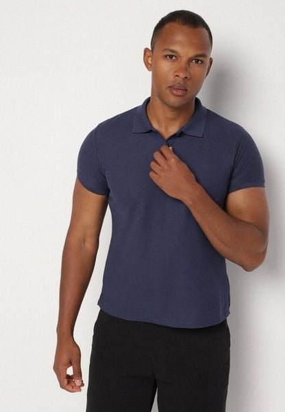 Granatowy T-shirt Polo z Bawełną Fodelira. Niebieskie t-shirty Born2be, l, bez wzorów, z bawełny, eleganckie, bez kołnierzyka, bez ramiączek. Za 59.99 zł.