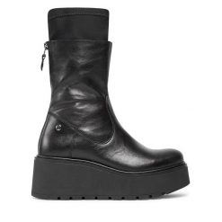 Botki Maciejka. Czarne botki Maciejka, bez wzorów, bez obcasa, na koturnie, bez zapięcia. Za 519.99 zł.