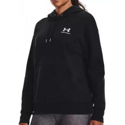 Damska polarowa bluza z kapturem Under Armour Essential w kolorze czarnym. Białe bluzy z kapturem Under Armour, m, bez wzorów, z bawełny, na fitness i siłownię. Za 350.99 zł.