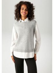 Aniston Sweter w kolorze szaro-białym rozmiar: 40. Białe swetry Aniston, bez wzorów, z bawełny, bez ramiączek. Za 88.02 zł.