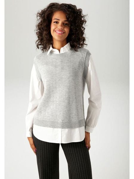 Aniston Sweter w kolorze szaro-białym rozmiar: 40. Białe swetry Aniston, bez wzorów, z bawełny, bez ramiączek. Za 81.95 zł.