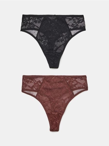 Majtki stringi z wysokim stanem 2 pack - czarny. Czarne stringi Sinsay, bez wzorów. Za 19.99 zł.
