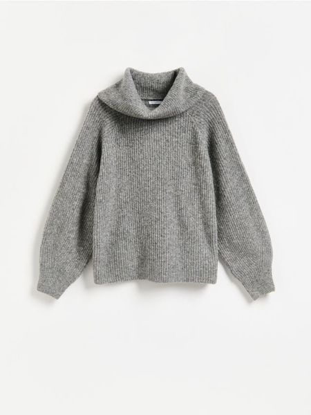 Sweter z dodatkiem wełny - szary. Szare swetry Reserved, l, bez wzorów, z dzianiny, bez ramiączek. Za 149.99 zł.