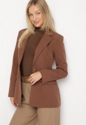 Brązowa Taliowana Marynarka VICES z Usztywnionymi Ramionami Aravita. Brązowe marynarki i żakiety Born2be, l, bez wzorów, eleganckie, bez ramiączek. Za 179.99 zł.
