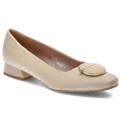 Beżowe Czółenka Espirito Damskie Eleganckie Obuwie. Brązowe czółenka Espirito, z aplikacjami, ze skóry, biznesowe, bez obcasa, bez zapięcia. Za 348.99 zł.